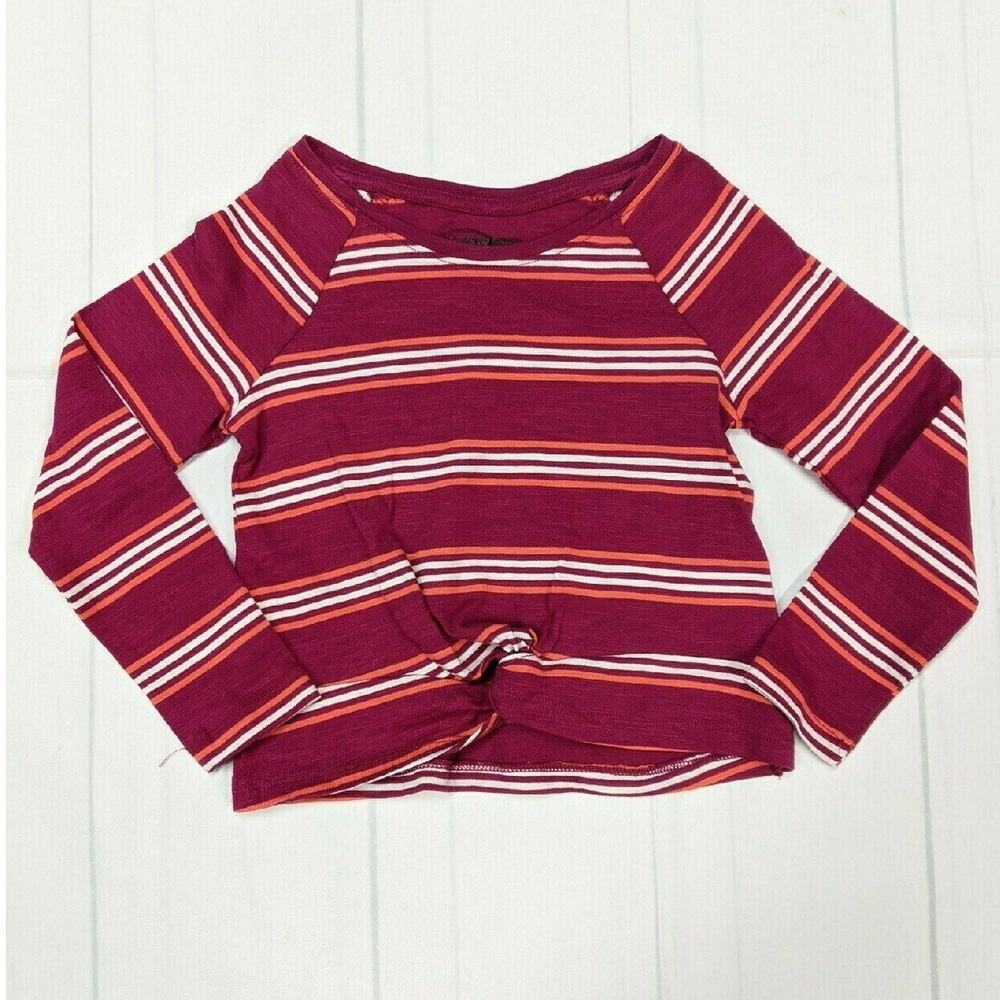 Land's End Magenta & Coral Orange Striped Long Sleeve Knotted Shirt Size 4